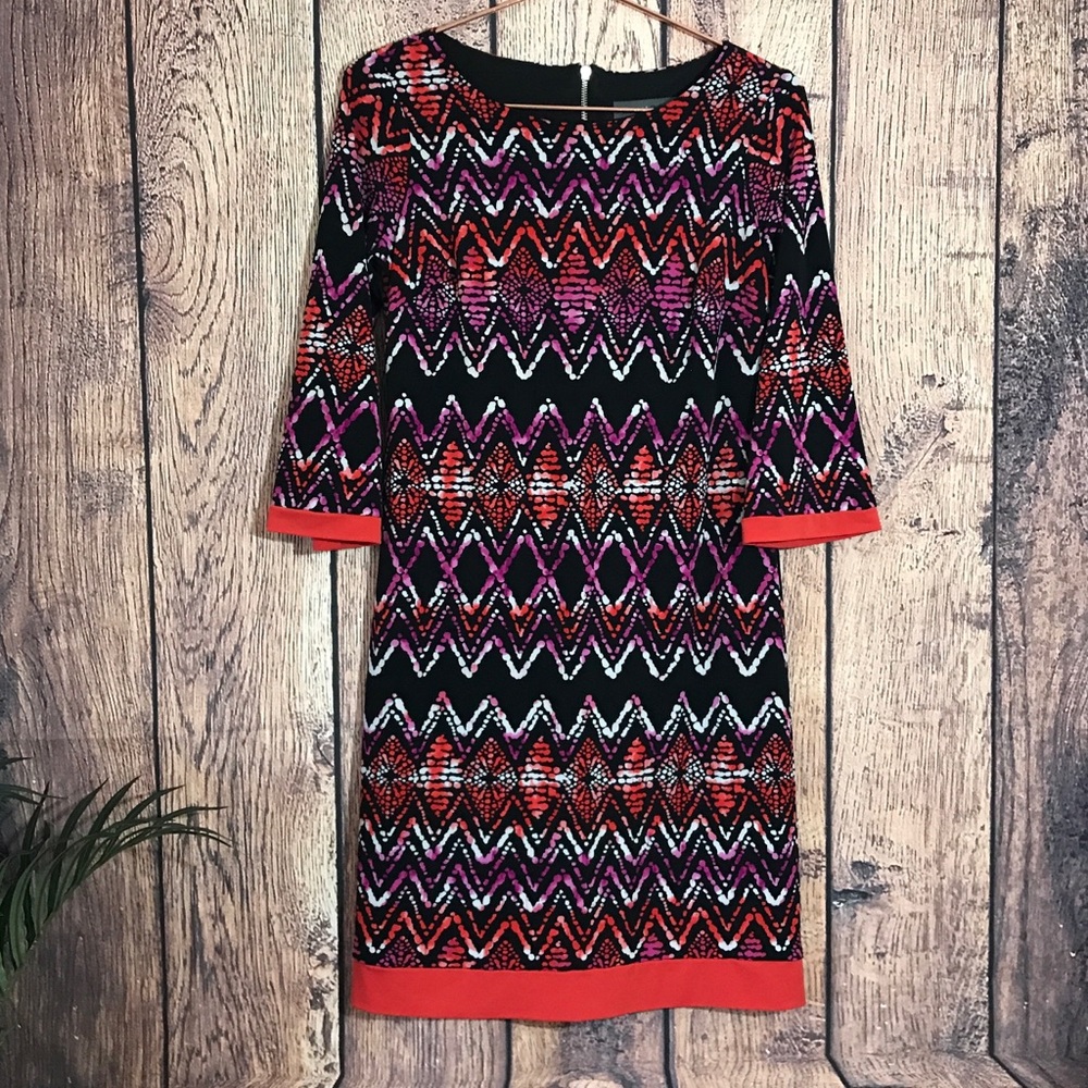 Donna Ricco NY Dress 6 Geometric Print 3/4 Sleeve